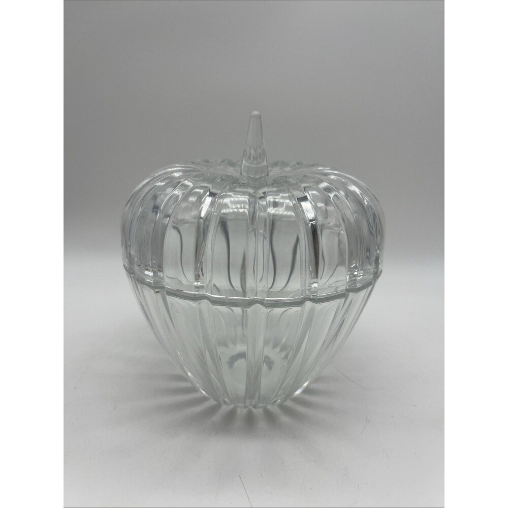 VIntage Crystal Clear Candy Lidded Dish Apple 24% Full Lead Crystal